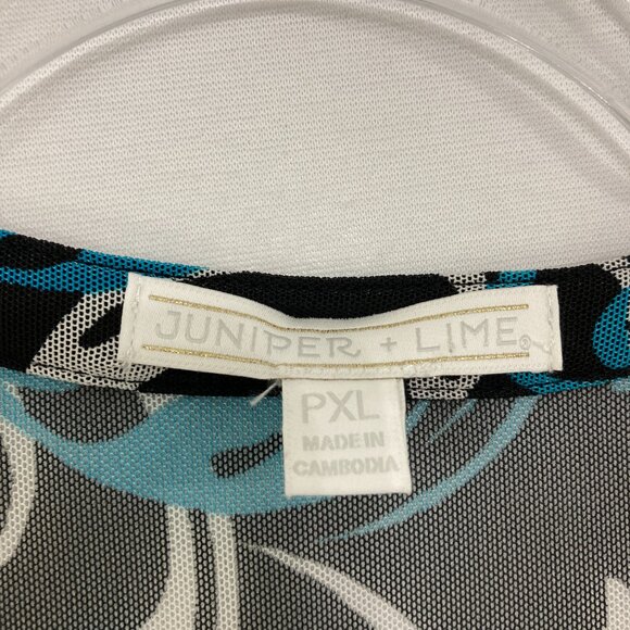 Juniper + Lime size XL Petite Blouse Black Blue Abstract Pintuck Mesh Stretch - Picture 2 of 10